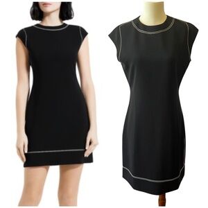 THEORY EMBROIDERED CAP SLEEVE SHIFT DRESS 6 MODERN CHIC CAREER CASUAL LUXURY